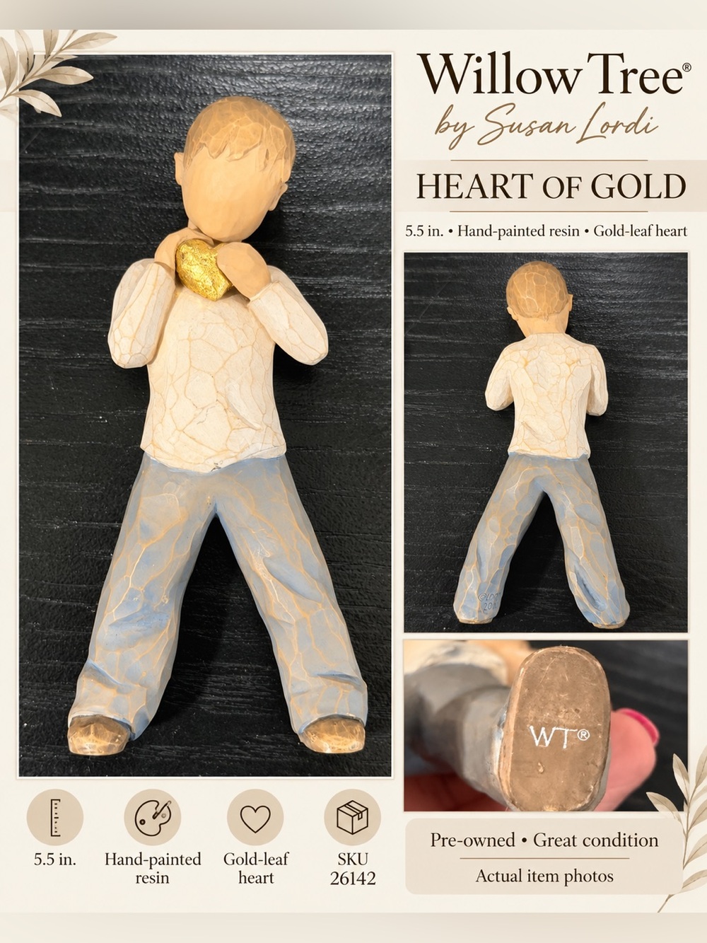 Willow Tree Heart of Gold Hand-Painted Resin Figurine - Cream & Blue